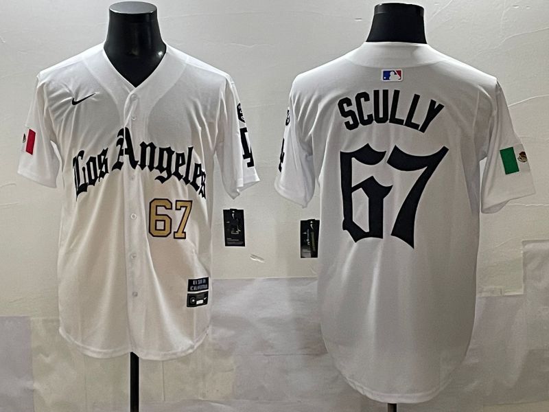 Men 2025 Los Angeles Dodgers #67 Scully White Five generations Joint Name Nike MLB Jersey style 33->los angeles dodgers->MLB Jersey